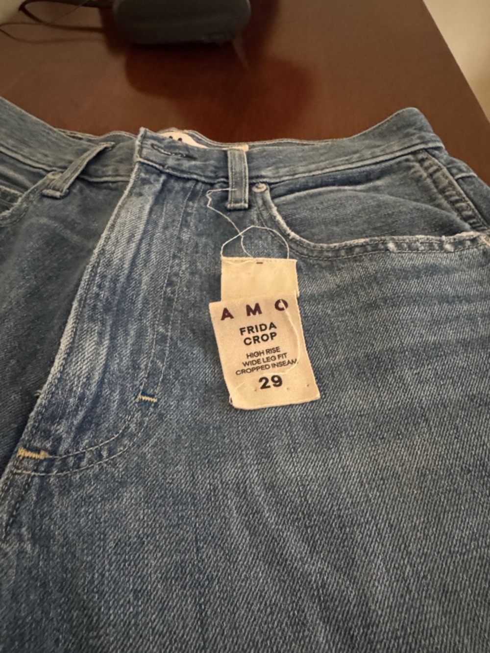 AMO Frida Crop High-Rise Wide Leg Jeans - Medium Blue